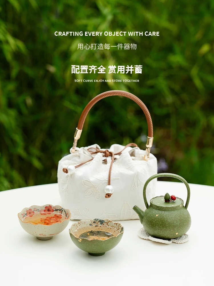 Travel Tea Set Green Orange Sprinkling Portable Quick Cup Ceramic One Pot Two Cups Teapot Teacup Making Device