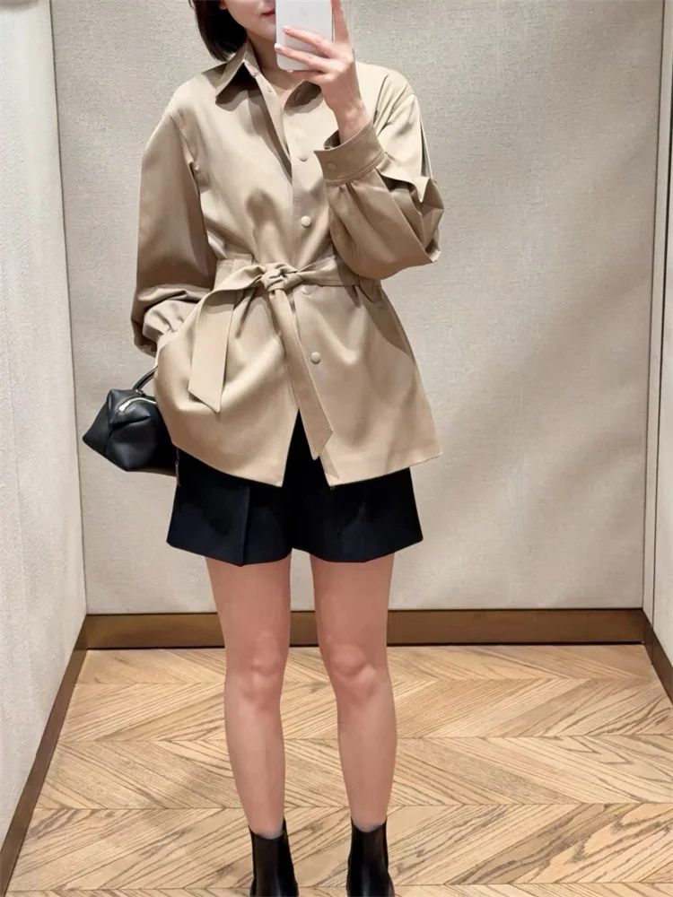 2026 New Ladies Single-Breasted Long Sleeve Jacket Top Women's Turn-Down Collar Wool Blend Coat with Sashes