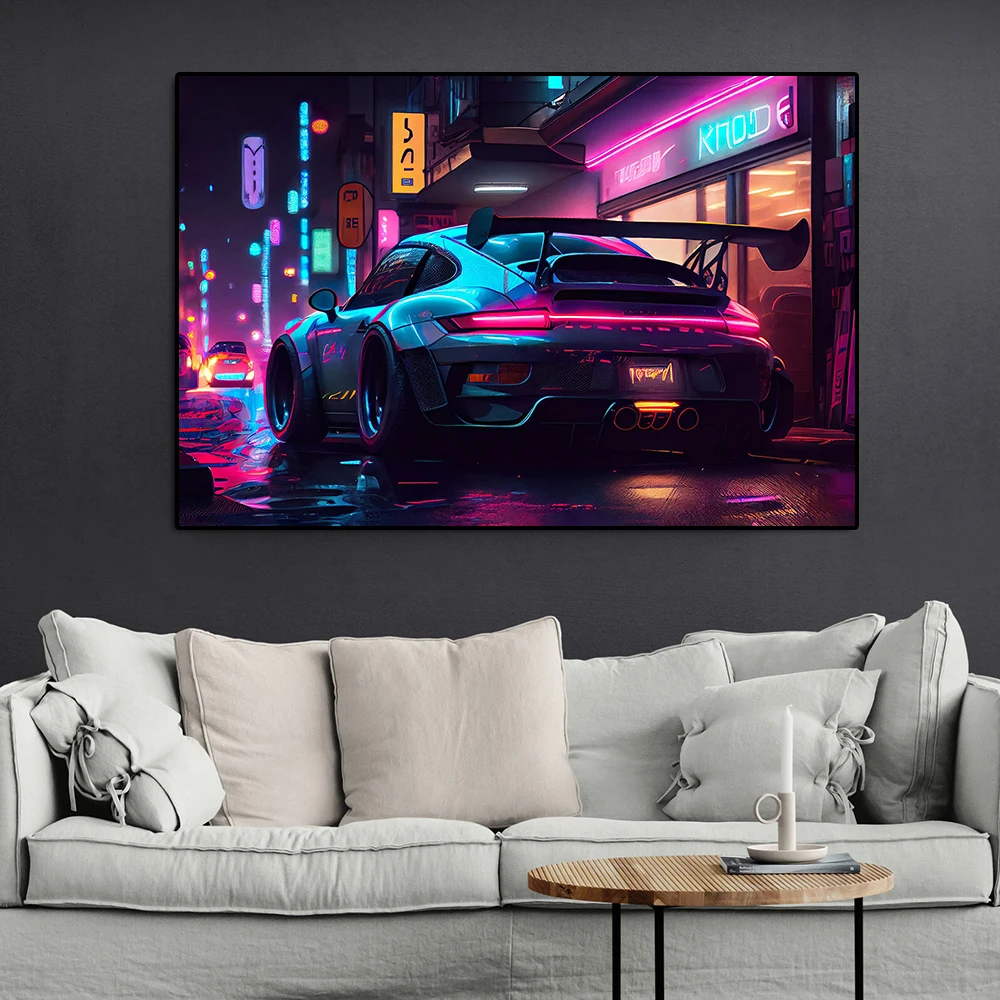 1pc Frameless Canvas Painting Classic 911 GT3 Racing Graffiti Canvas Painting Luxury Sports Car Poster Retro Supercar Wall Art view 5