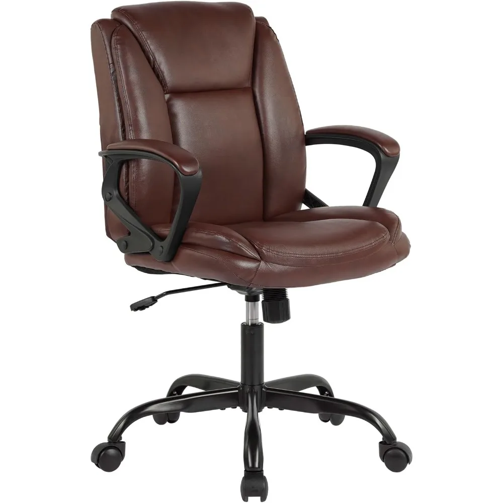 

Home office chair, ergonomic office chair, PU leather office chair with lumbar support and armrests (brown)
