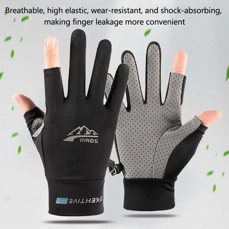 Summer Sunscreen Riding Gloves Thin Ice Silk Anti-ultraviolet Dew Finger Touch Screen Cycling Fishing Non-slip Breathable Gloves