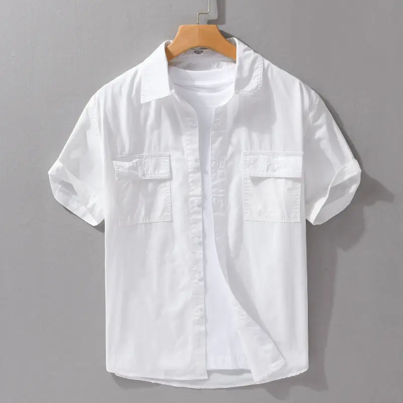 Summer 2025 Japanese Work Short-sleeved Shirt Men's Loose Thin American Casual Double Pockets