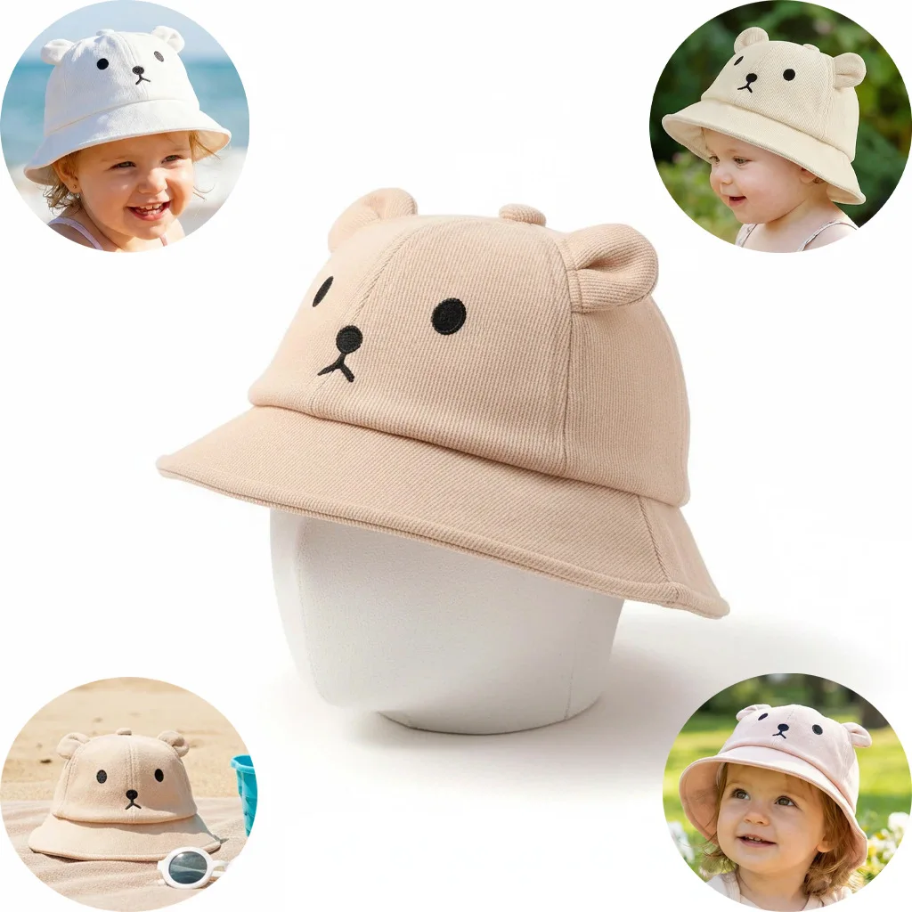 

Весенние теплые осенние детские шапки, вельветовый материал, милые шапки с медвежонками в виде животных, детские шапки рыбака.