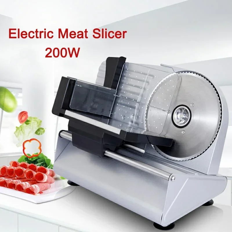 200W Electric Meat Slicer Automatic Cutting Beef Mutton Roll Bread Machine Detachable Stainless Steel Knife Adjustable Thickness