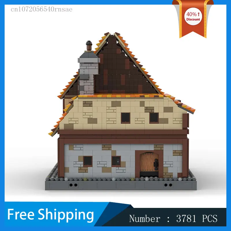 MOC Building Blocks Modular Medieval Stores Kitchen House Architectural Model DIY Bricks Kid Toy Collection Christmas Present