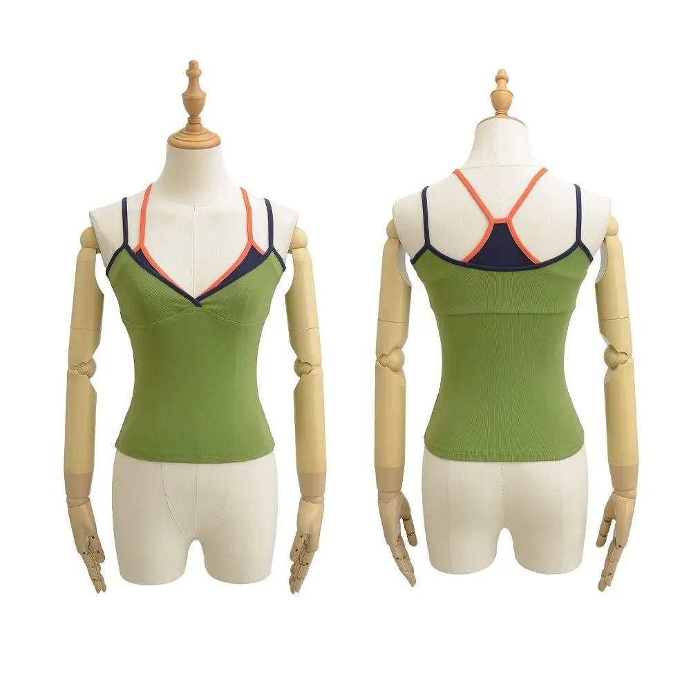 

Elegant Slim Fit Fake Two Pieces Camisole Patchwork Sleeveless Crop Tops Women Streetwear Halter Camisole Seaside
