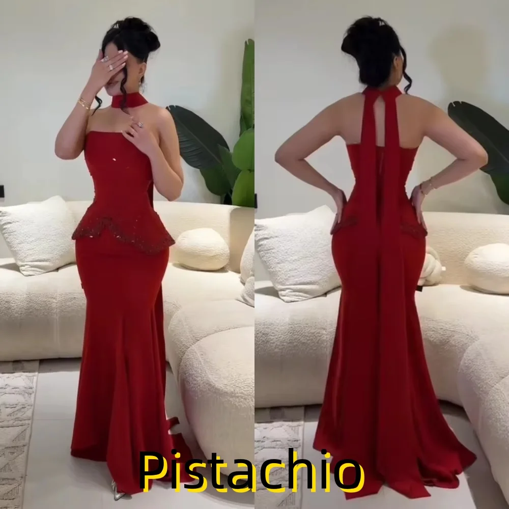 

Изысканное женское платье для выпускного вечера без рукавов с рюшами по индивидуальному заказу, очаровательное вечернее платье русалки с вырезом лодочкой и бисером, вечернее платье с оборками