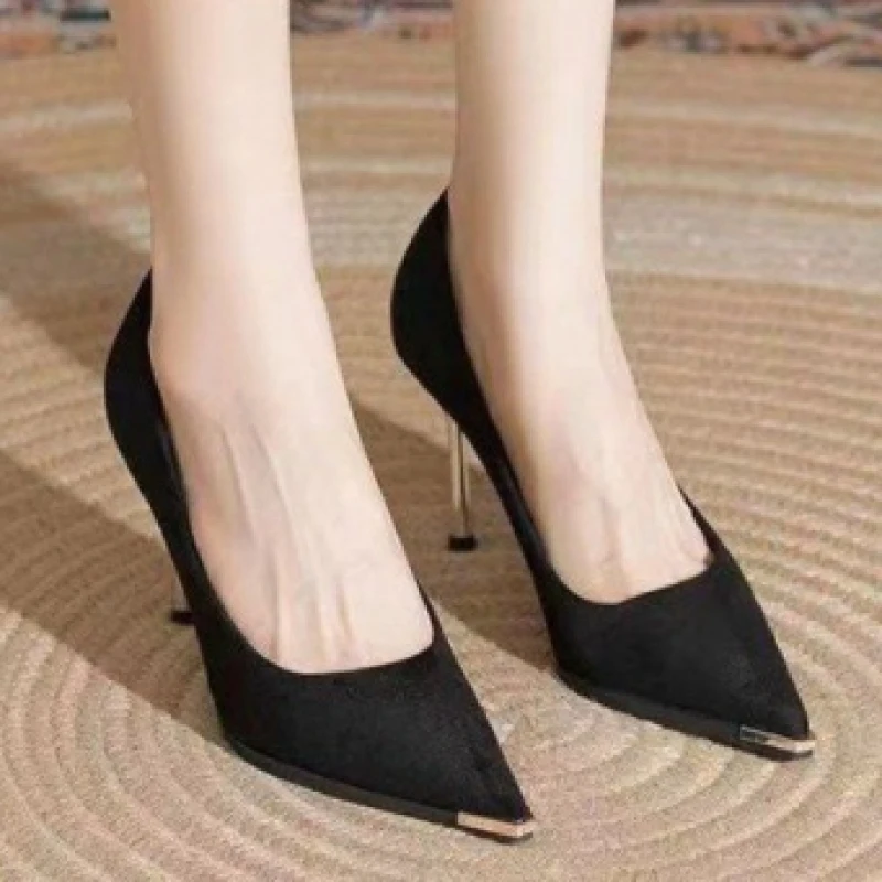 

NEW Women's Style Banquet Fashion Light Luxury 7 9cm High Heels Pumps Stiletto Metal Pointed Suede Single Fashion Casual comfort