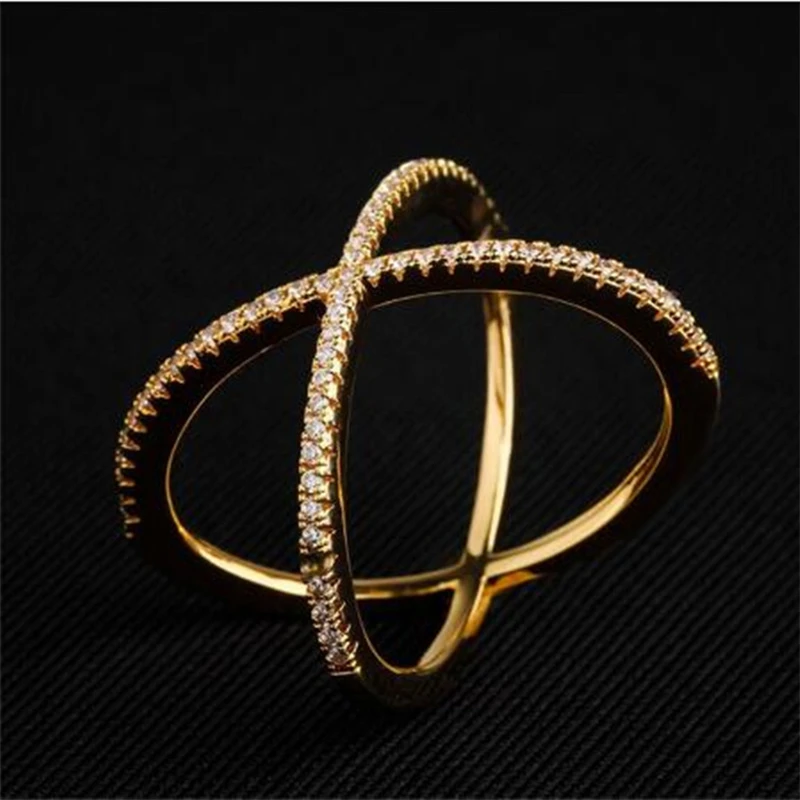 Handmade Silver Color Criss Cross X Cross Rings Micro Pave AAAA Zircon rings women wedding Engagement Jewelry Gift for Women