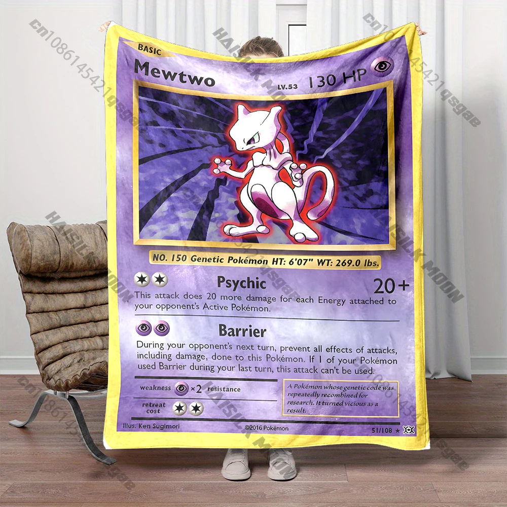 pokemon-mewtwo-card-cartoon-japanese-style-flannel-blanket-soft-fluffy-plush-blanket-sofa-office-quilt-throw-picnic-beach-towel