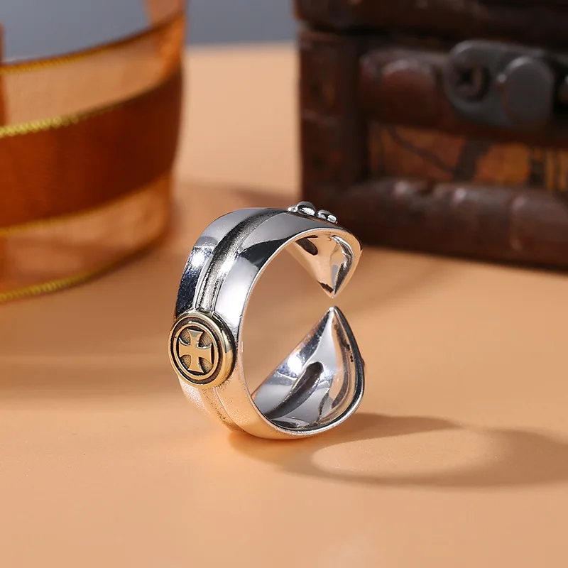 Anillo cruzado de plata S925 para hombres, ancla retro antigua, anillo de dedo índice único, accesorios de industria pesada trendyy, envío directo