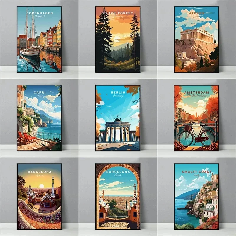 جدار الفن إيطاليا اليونانية اسبانيا ألمانيا أيسلندا فرنسا اليونان الدنمارك المشهد المشارك وقماش اللوحة صورة لغرفة المنزل ديكو #1