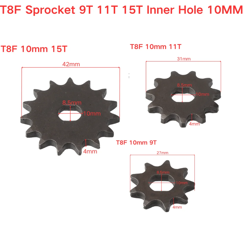 9T 11T 15T T8F Pinion Gear 10MM Fit 47cc 49cc Dirt Bike ATV MY1020 Motor Sprocket Razor EVO IZIP 500W 1000W Electric Scooter