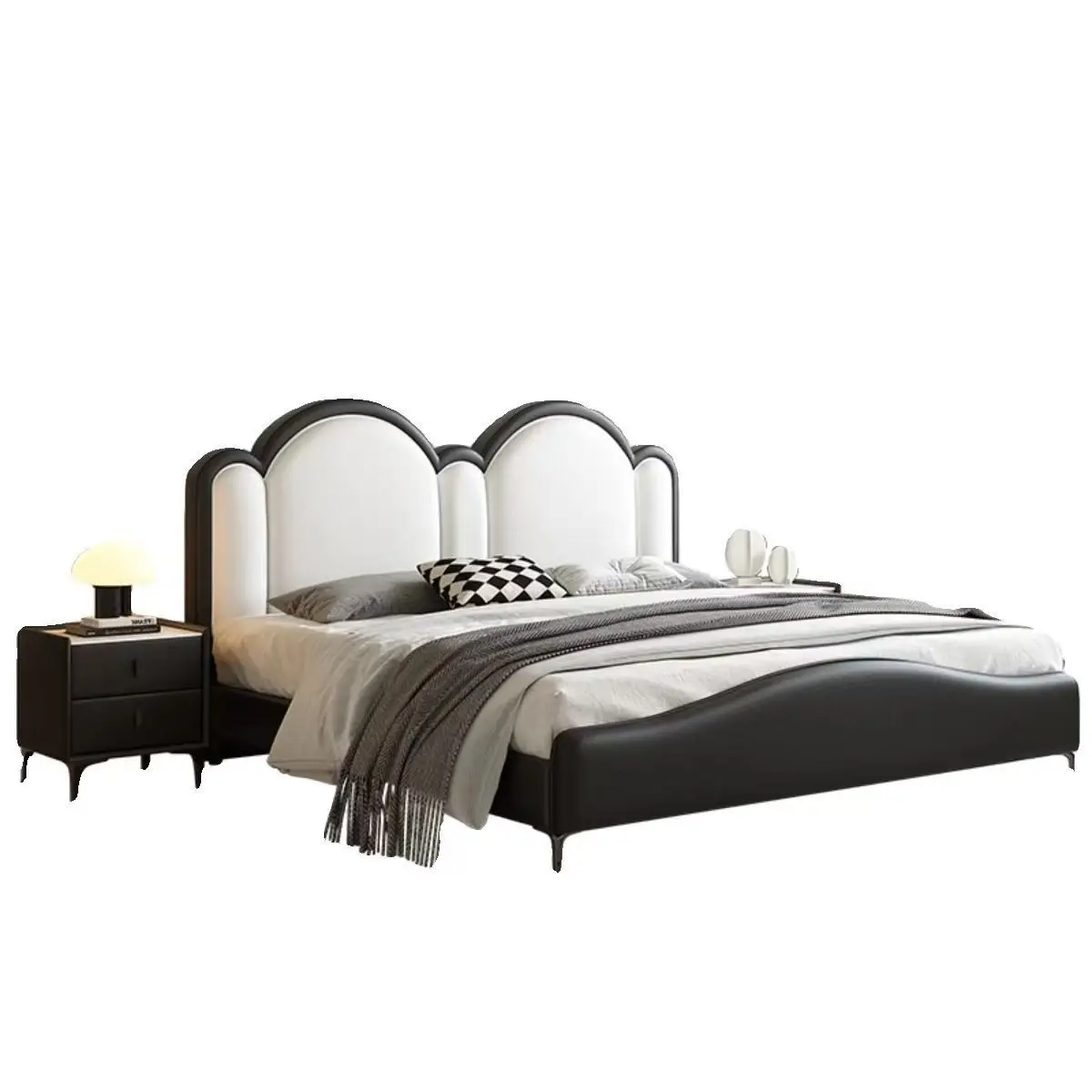 

#￥Latest Design Soft Bed French Cream Princess Style Light Luxury Soft Bed Bedroom Warm Small Apartment Soft Modern Leather Bed