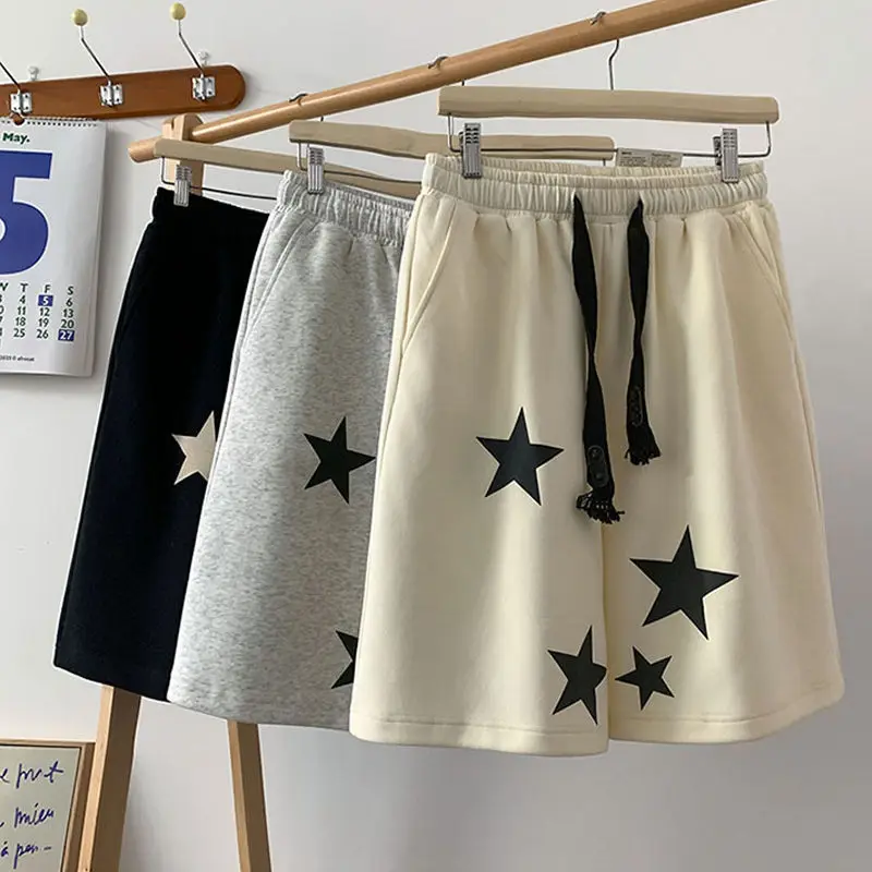 Pantalones cortos de playa con estampado de estrellas para mujer, pantalón corto holgado de pierna ancha, estética juvenil, Y2k, 2000