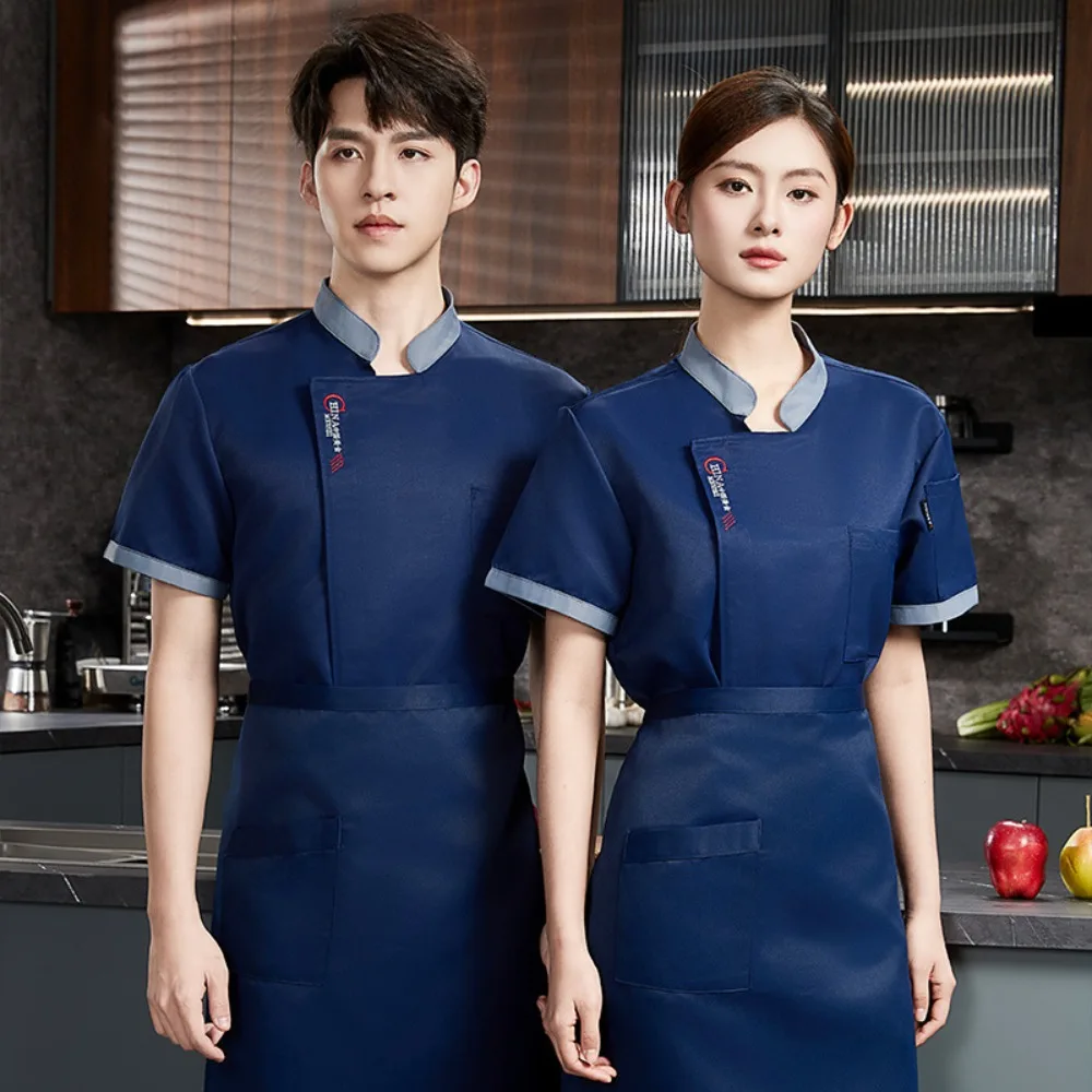 Summer New Gray Collar Chef Coat - Moisture-Wicking Workwear for Restaurant Kitchens