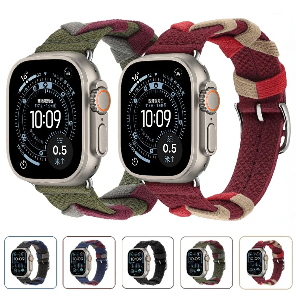 

Nylon Strap for Apple Watch Ultra 49mm 11 10 9 7 8 46mm 45mm 41mm Logo Bridon Single Tour Bracelet For SE3 6 5 4 44/42/40mm band