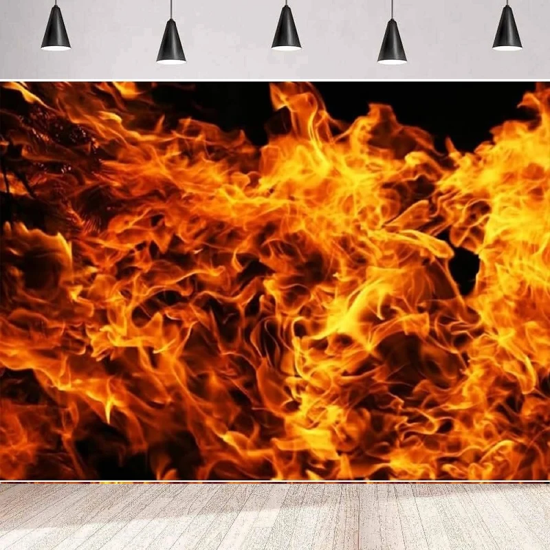 

Raging Fire Photography Backdrop Flame Passion Black Background Campfire Birthday Party Backdrop Wall Banner Poster Decor