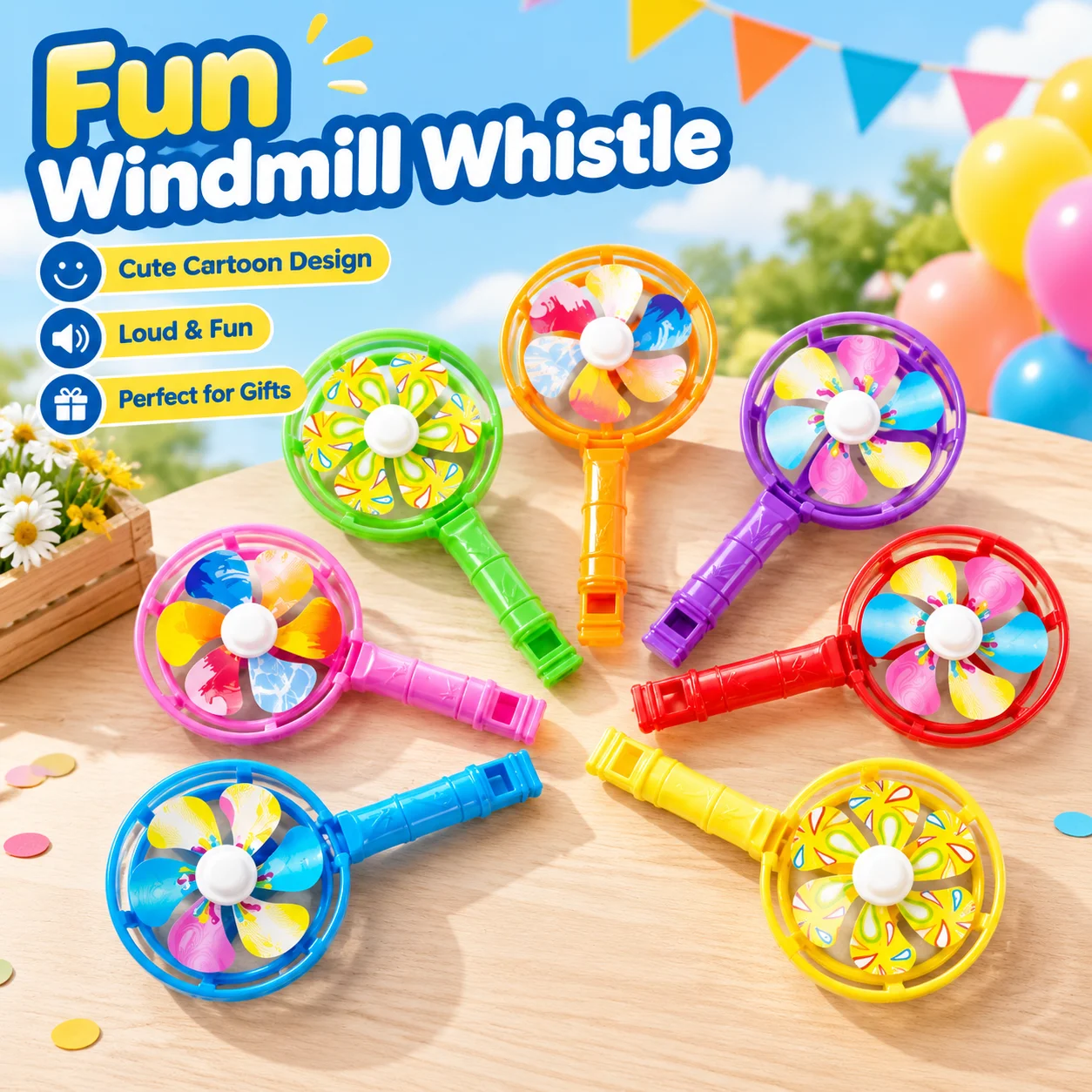 Retro Whistle Pinwheel Toy for Kids Candy Color Windmill Whistle Blowing Pinwheel Cheering Prop Party Favor Gift