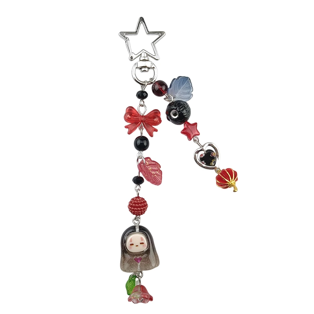 Lindo llavero Kaonashi sin rostro Anime Ghibli inspirado resina con cuentas Bowknot llavero mochila colgante accesorios regalo