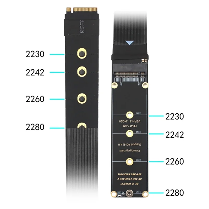 デュアルプロトコルPCIE4.0 M.2 MキーNVME延長ケーブルライザーカード（2230 2242 2260 2280 M.2 PCI-E / M2 NGFF SATA SSD-BCBW対応）