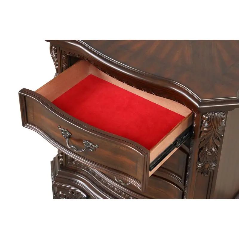 منضدة تقليدية ذات 3 أدراج مع سحب معدنية، هيكل من خشب الجوز #3