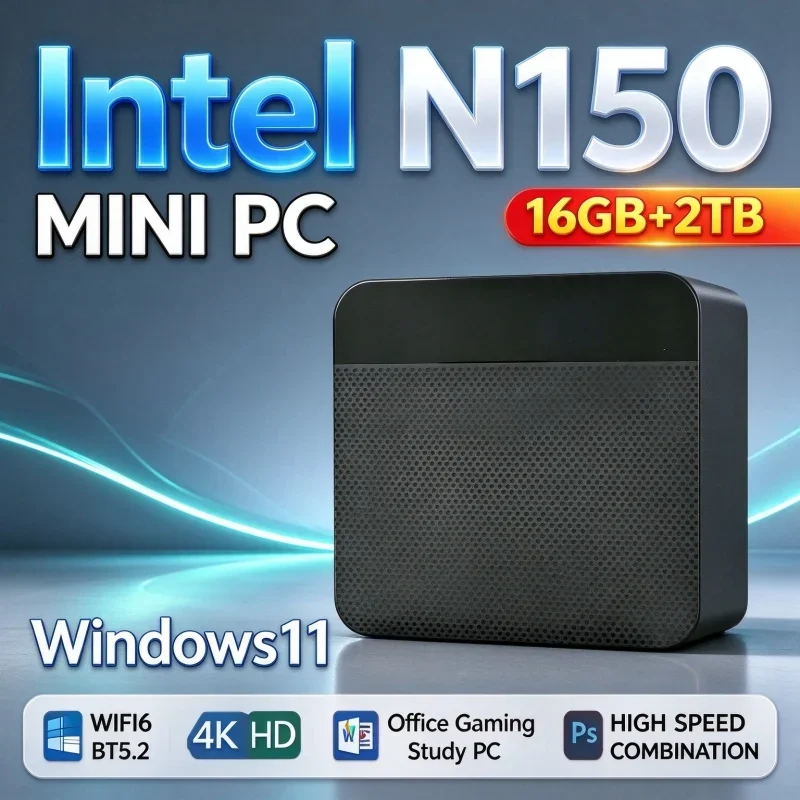 Energy Friendly Intel N150 Mini PC 16GB RAM 1TB/2TB SSD WiFi6 BT5.2 4K HD Output Compact Desktop Host for Home Office Gaming