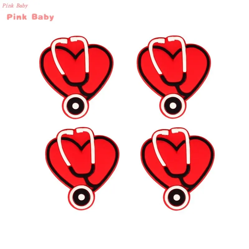 10pcs Cartoon Stethoscope Silicone Beads Food Grade Teether BPA Free DIY Chewable Pacifier Chain Accessories Baby Teething Toys