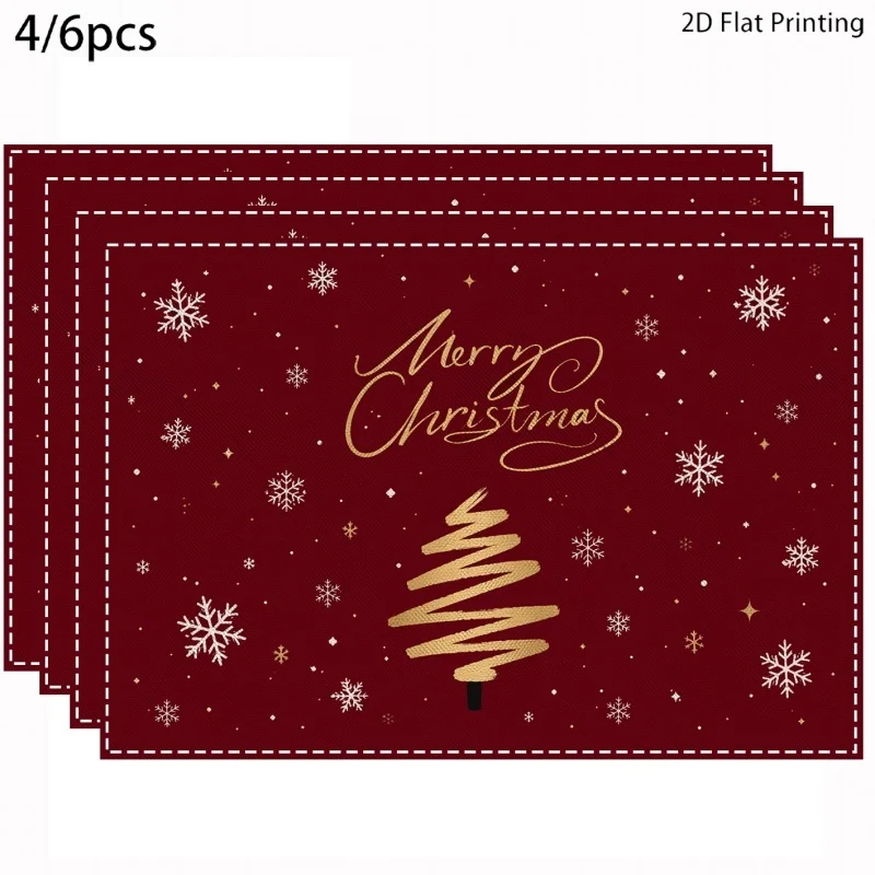 Red White Buffalo Plaid Checkered Print Table Mat Simple Retro Winter Xmas Holiday Dining Table Decoration