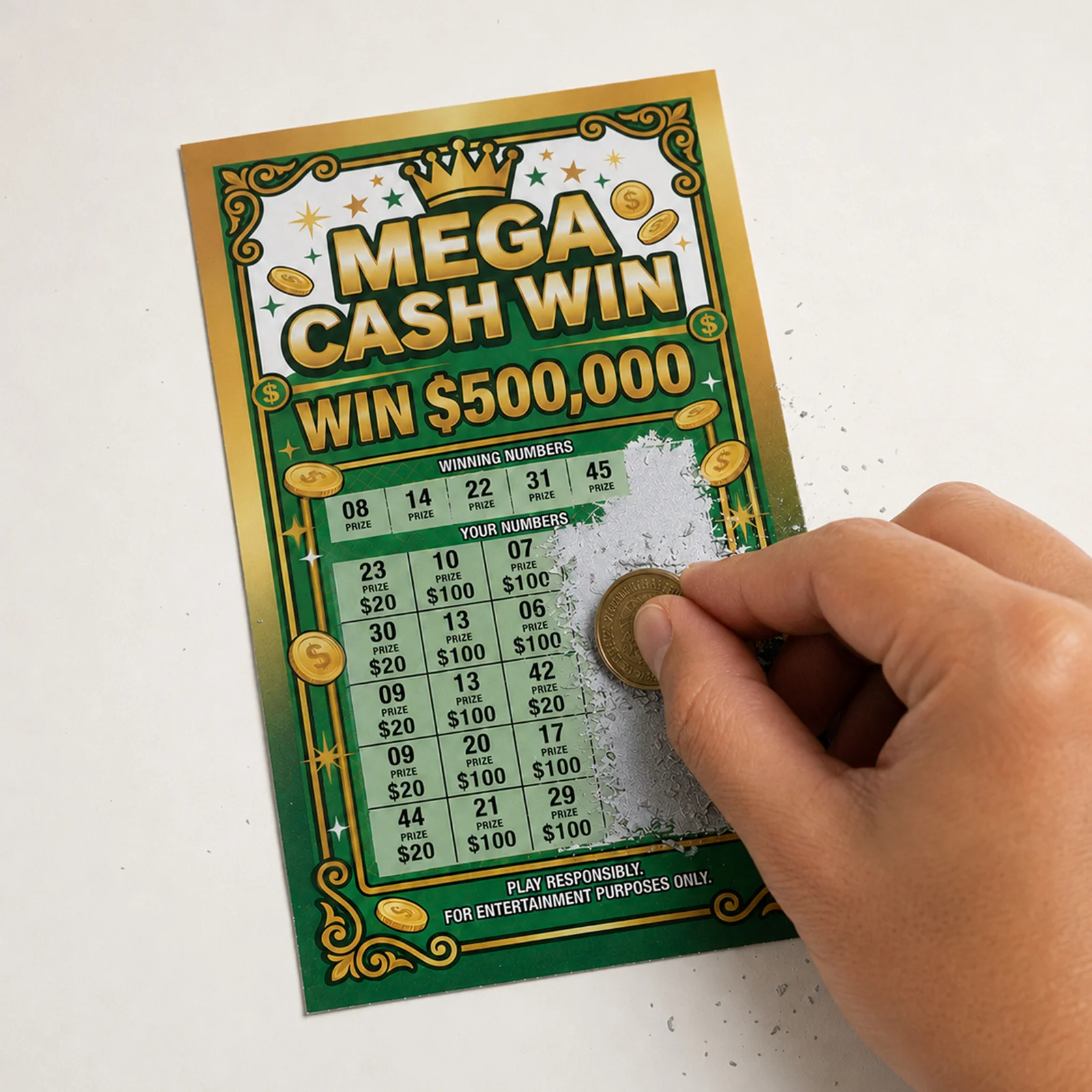 Gefälschte Gewinn-Rubbelkarten, Mega Cash Win 500K Scherz-Lotterie-Tickets, Neuartige Rubbelkarten für Partys, Aprilscherz-Spaß – Detail 6