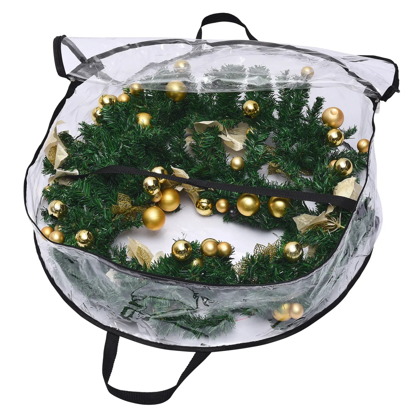 Wreath Garland Storage Bag Foldable Tansparent PVC Black Border Durable Christmas Decor Waterproof Carry Organizer view 4