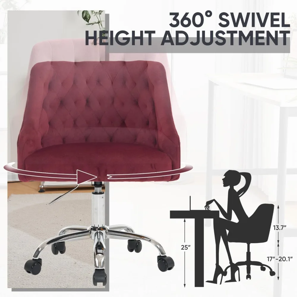 Luxurious Velvet Swivel Desk Chair - Height Adjustable, 360° Rotation, Vanity Fabric, Gold Accents for Elegant Office Spaces