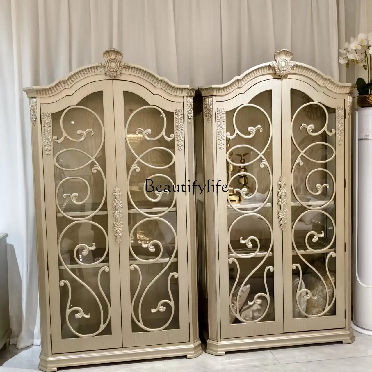 

Side cabinet display cabinet American solid wood retro light luxury