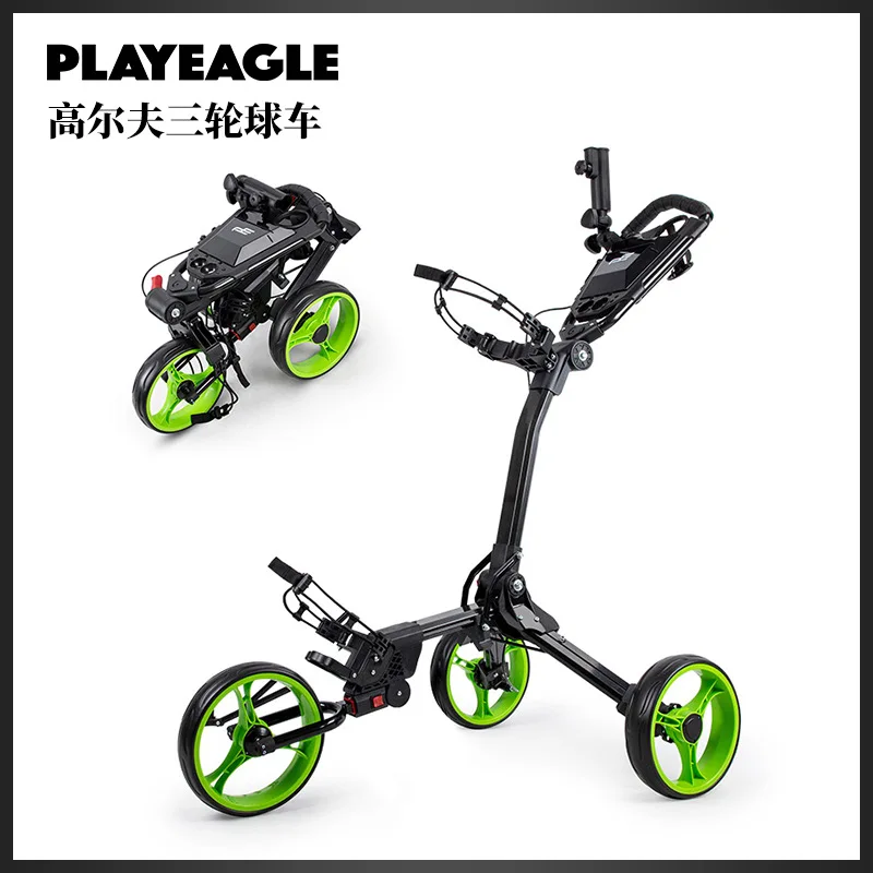 

PLAYEAGLE Foldable Golf Push Cart 3 Wheel Aluminum Alloy Golf Bag Caddy