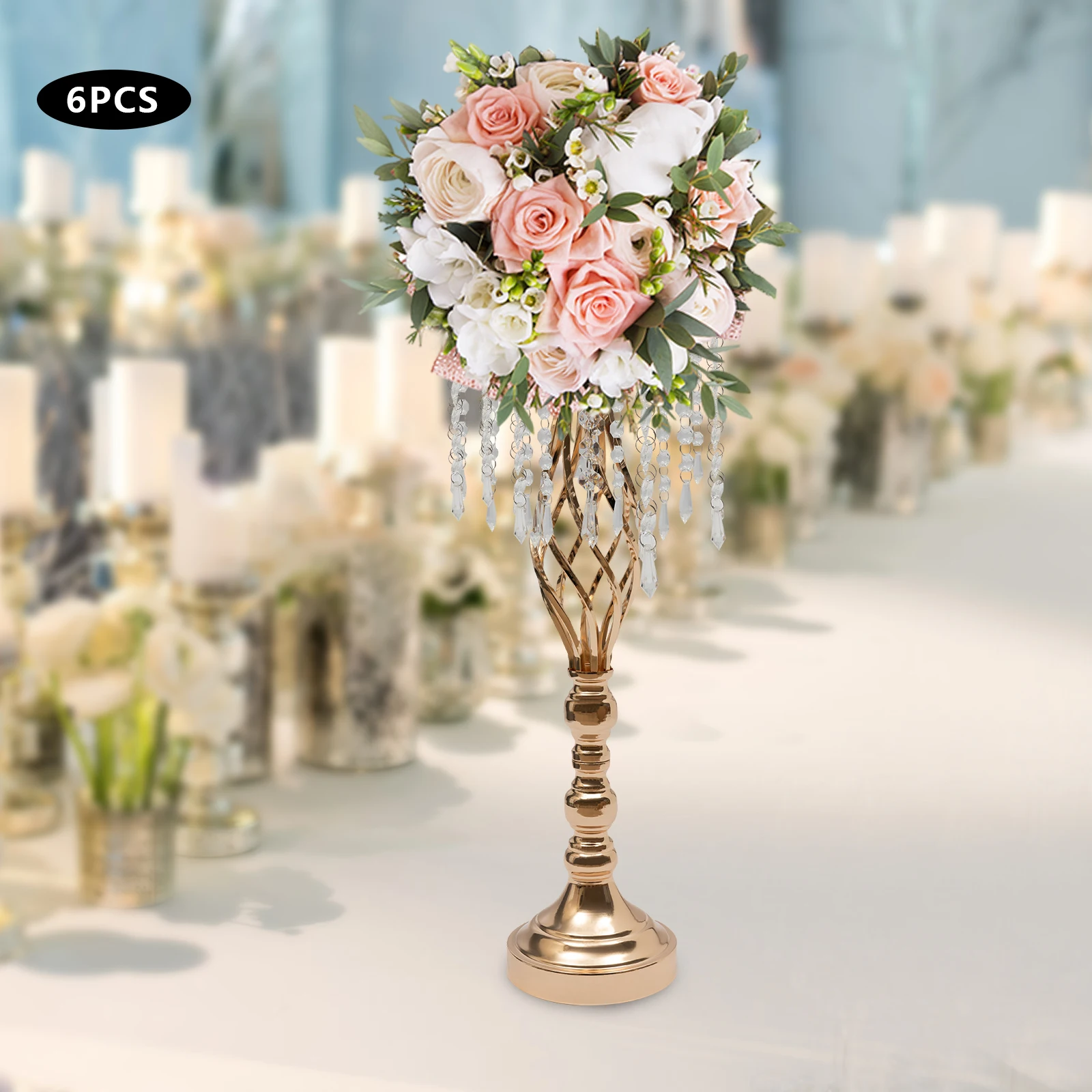 

6 Pcs Wedding Crystal Flower Stand Centerpiece 55cm Gold Decorative Flower Holders For Dining Table USA