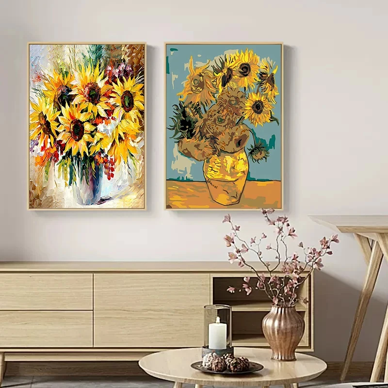 Peinture à l'huile sur toile, aquarelle Vintage, fleur bleue et Orange, affiche et image imprimée, Art mural, décoration de salle de maison