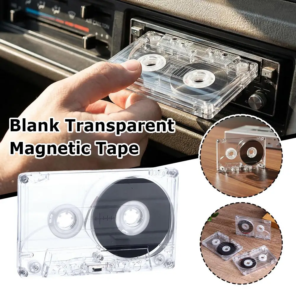 Clear Blank Cassette Tape Magnetic Audio Recording Tape for Music Speech 45/60/90 Mins Transparent Storage Case