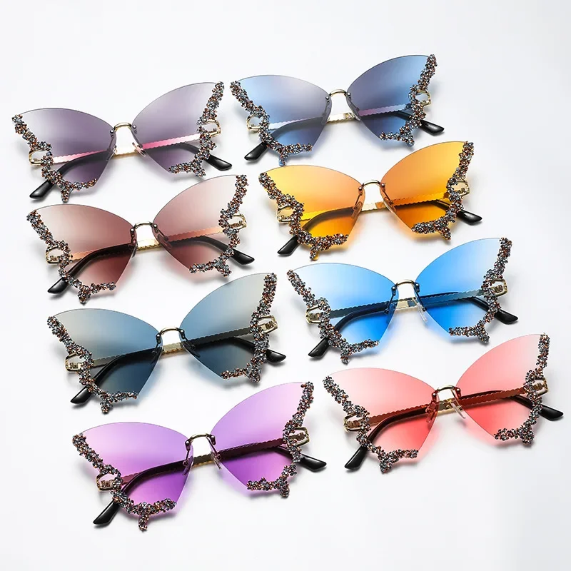 Bling Diamond Fashion Butterfly Sunglasses for Women Overszied Luxury Brand Rimless Sun Glasses Ladies Y2k Eyewear Gafas De Sol image 6