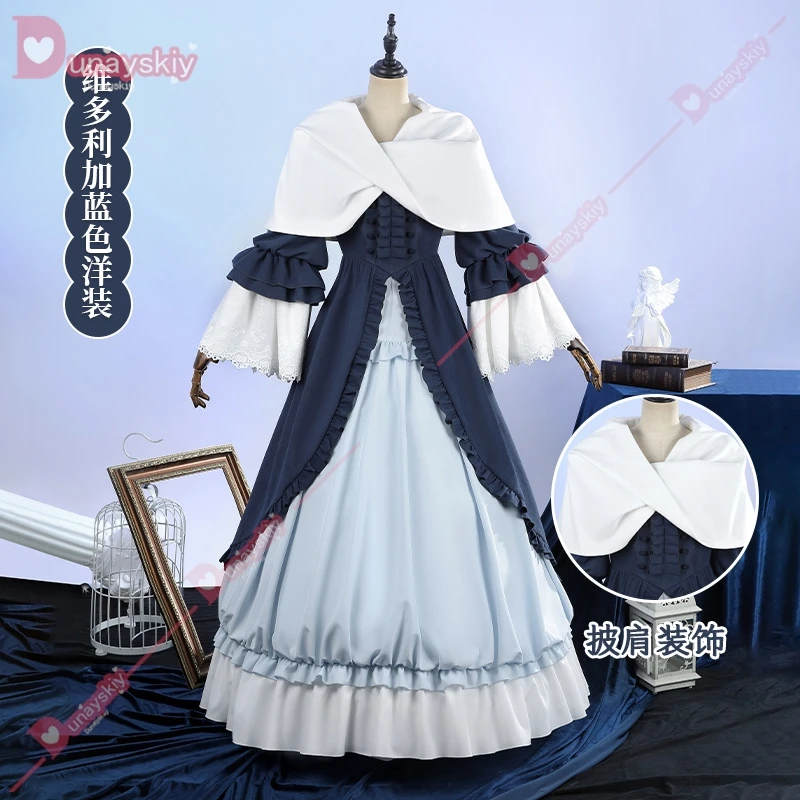 Victorique De Blois Cosplay Costume Wig Anime Gosick Blue Dress Maid Lolita Uniform Cloak Hairpin Halloween Party Girls Women