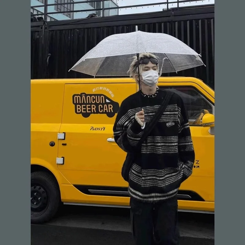 

Очень большой 300-мешок, американский полосатый свитер High Street, мужской осенне-зимний модный винтажный свободный вязаный теплый топ