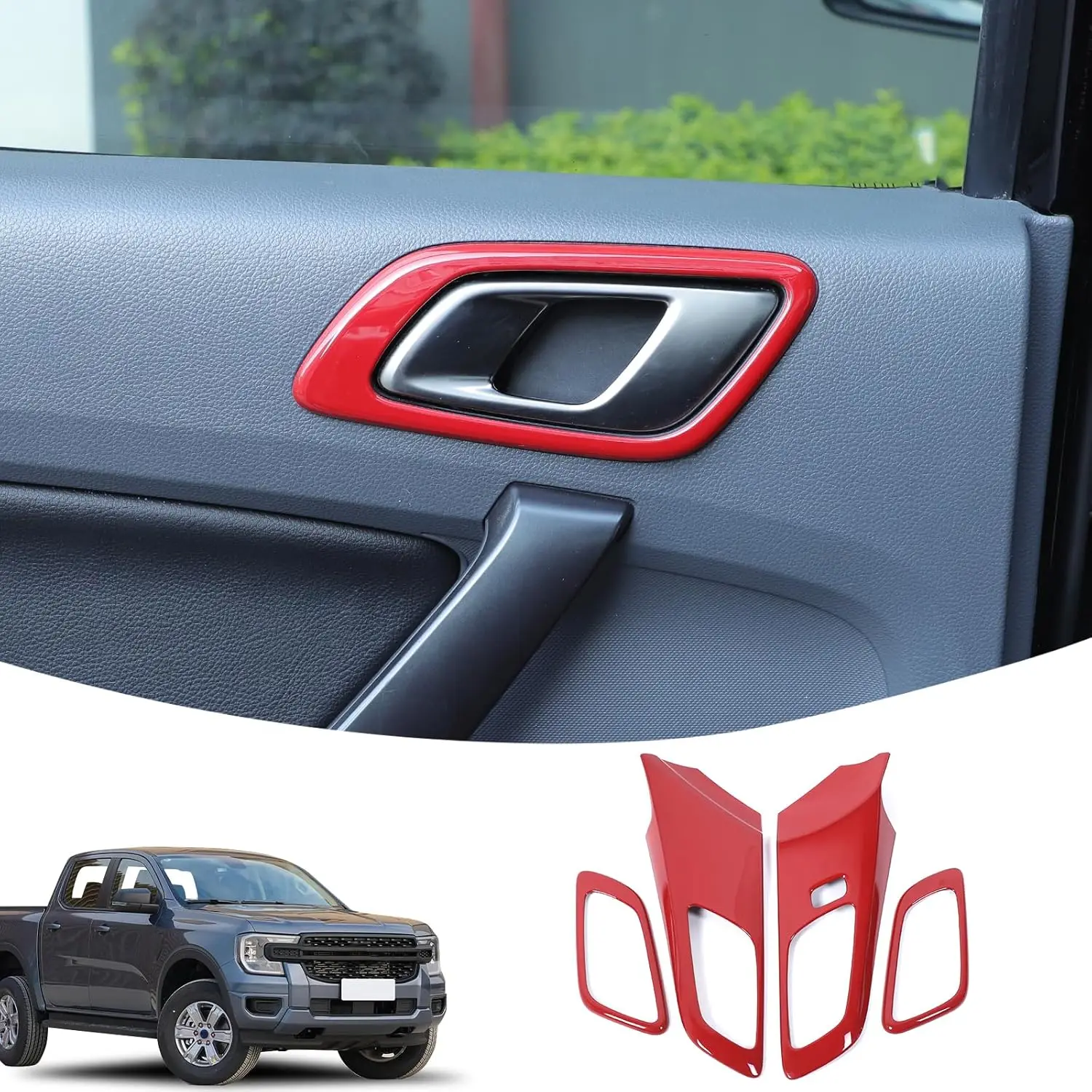 

4PCS ABS Carbon Style Interior Door Handles Outer Frame Cover for Ford RANGER T6 T7 T8 2015-2022 Door Open Handle Cover Trim