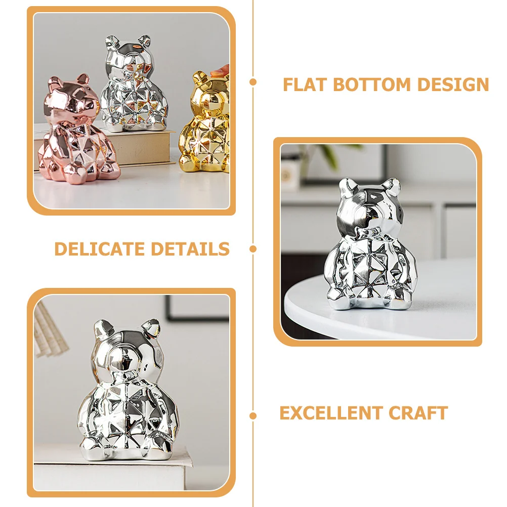 

Electroplate Bear Decor Ceramic Art Craft Stable Flat Bottom Design Not Easy to Deform Break Creative Animal Sculpture