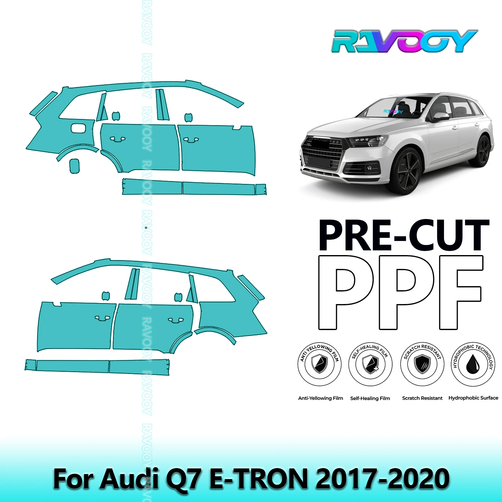 

For Audi Q7 E-TRON 2017-2020 8.5mil Clear Matte Pre-Cut PPF Door & A/B Pillar Kit TPU Paint Protection Film Set