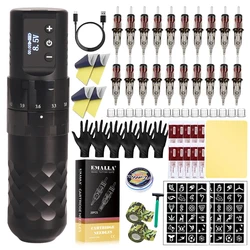 Kit de máquina de tatuaje inalámbrico, Cartucho rotativo, pistola con batería de 1800mAh, agujas con pantalla LED Digital