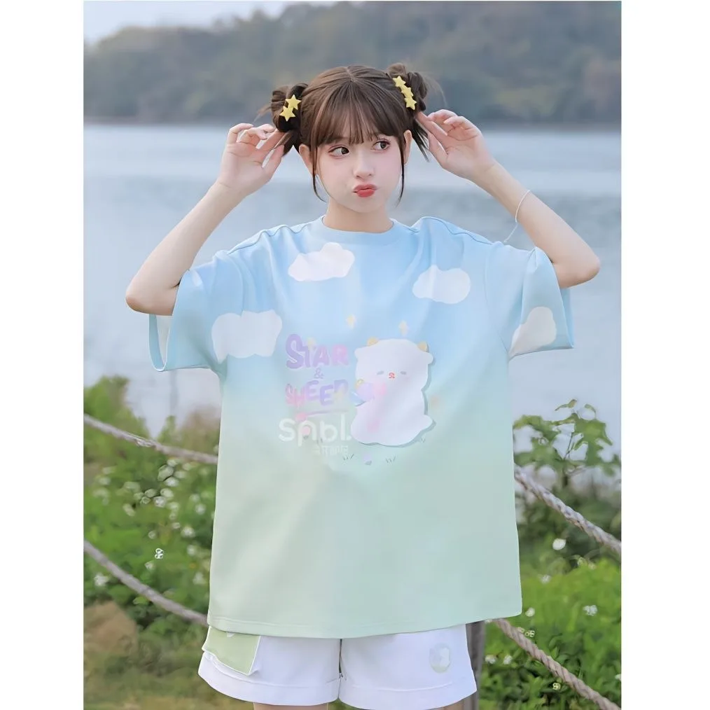 

Girls T Shirts 2024 New Japanese Cute Girl Short Sleeve Loose Casual Summer Tops Kawaii Popular Oversize Pulovers Women Tees