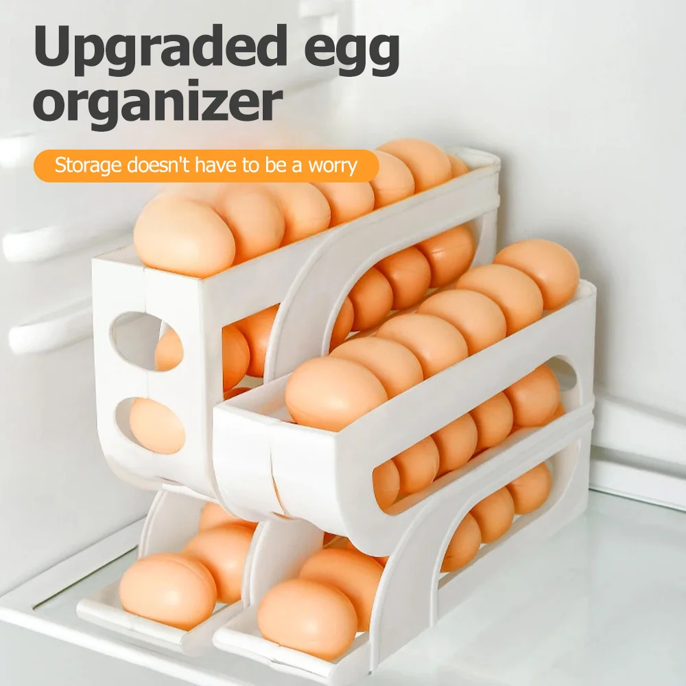 

3/4 Layers Automatic Rolling Egg Holder Rack Fridge Egg Storage Box Container Kitchen Refrigerator Egg Dispenser Fridge Organize