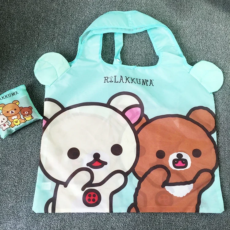 Cute Cartoon Rilakkuma Bear Ears Big Foldable Reusable Shopping Bags Folding Eco Shopper Bag Large Grocery Tote Bag Handbag