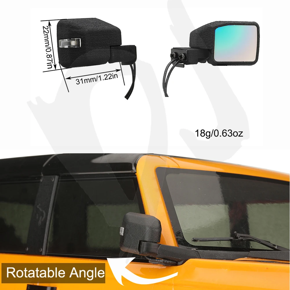 1/10 Rearview Mirror with Turn Signal Hazard lights Rotatable for T4 New Bronco 2021 Defender AXIAL SCX10 III RC Parts