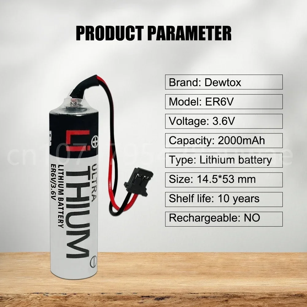 4PCS Original New ER6V Battery Pack 3.6V 2000mAh PLC Industrial Lithium Batteries with Black Plugs Connectors