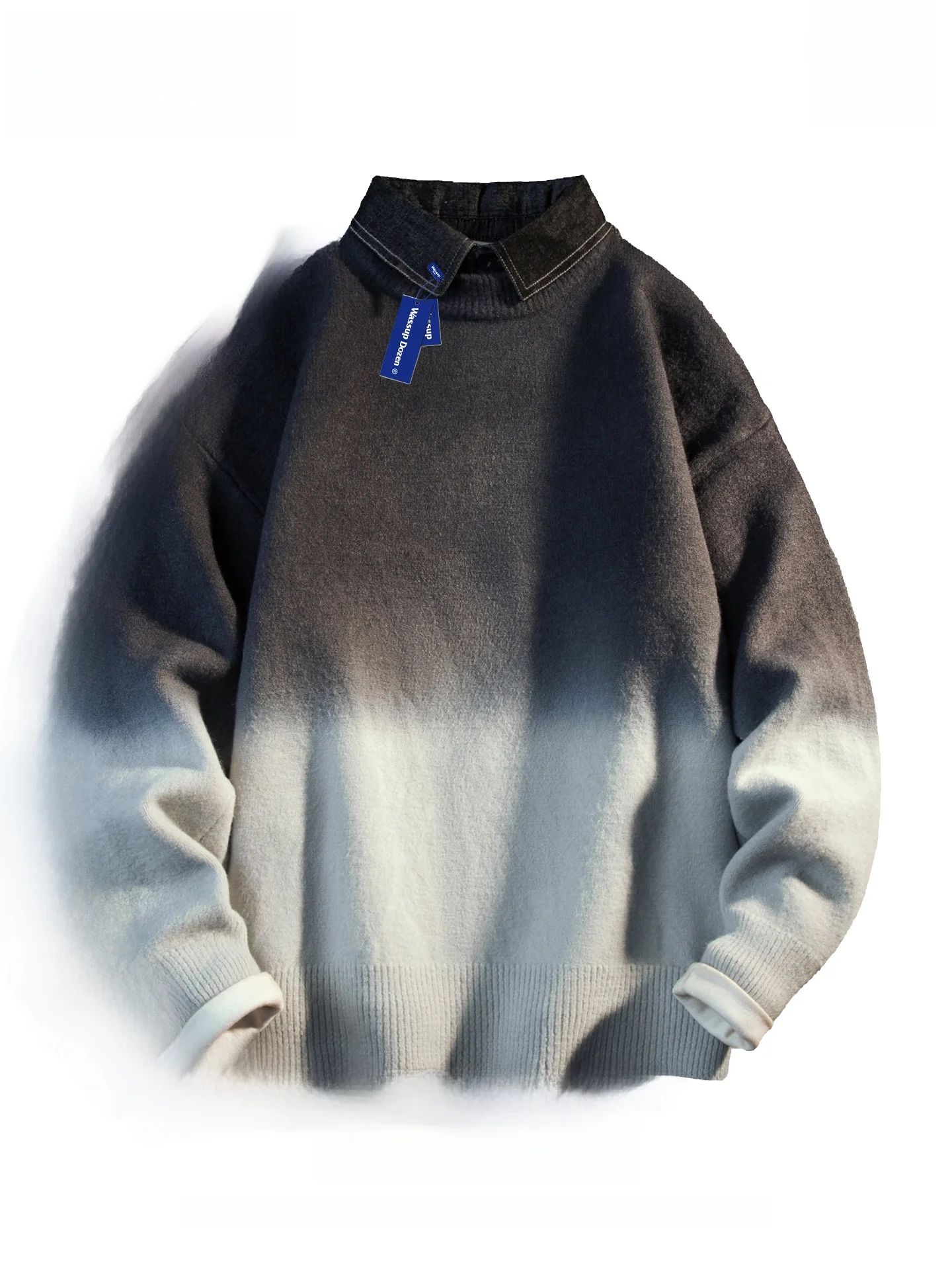 

Wassup Dozen adient Color Collar Men's Knitted Sweater Couple Outerwear Casual Sle Soft Polyester Blend Autumn Wear